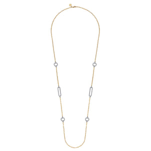 14K Yellow Gold Diamond Link Station Necklace