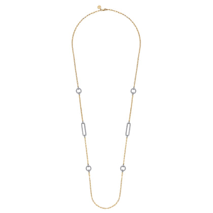 14K Yellow Gold Diamond Link Station Necklace