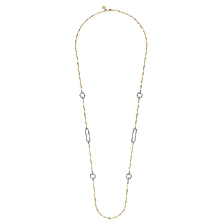 14K Yellow Gold Diamond Link Station Necklace - 1.75 ct - Shot 2