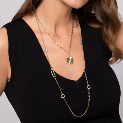 14K Yellow Gold Diamond Link Station Necklace