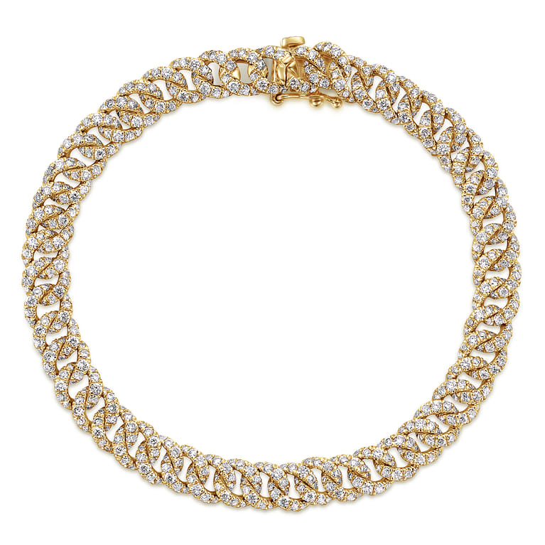 14K Yellow Gold Diamond Link Tennis Bracelet - 3.34 ct - Shot 1