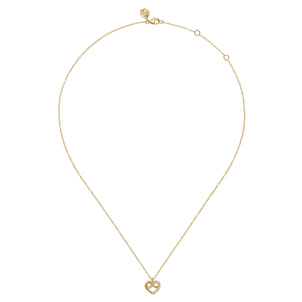 14K Yellow Gold Diamond Love Knot Heart Pendant Necklace
