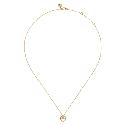 14K Yellow Gold Diamond Love Knot Heart Pendant Necklace