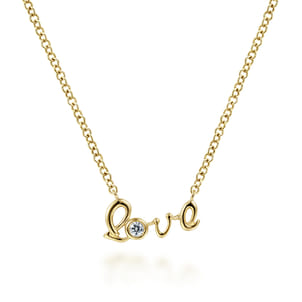 14K Yellow Gold Diamond Love Pendant Necklace