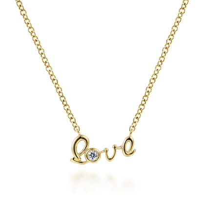 14K Yellow Gold Diamond Love Pendant Necklace