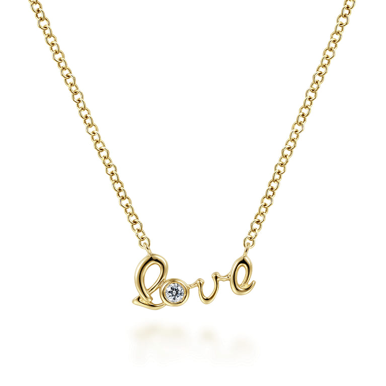 14K Yellow Gold Diamond Love Pendant Necklace - 0.03 ct - Shot 1