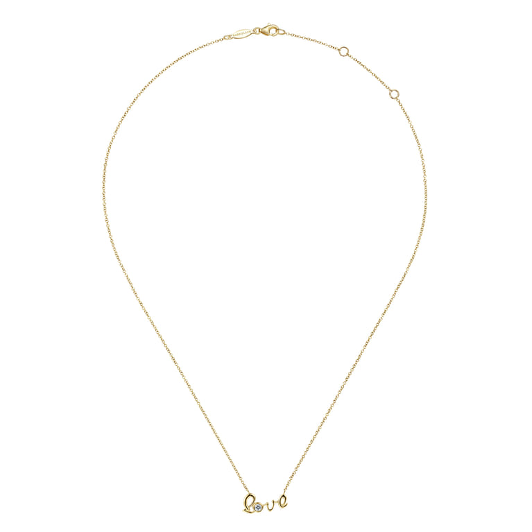 14K Yellow Gold Diamond Love Pendant Necklace - 0.03 ct - Shot 2