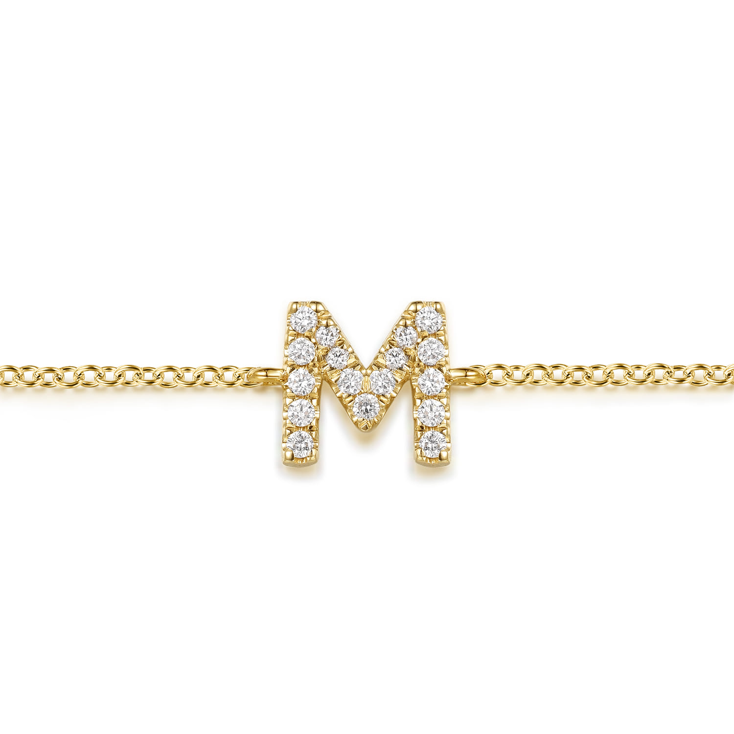 14K Yellow Gold Diamond M Initial Chain Bracelet - 0.09 ct - Shot 2