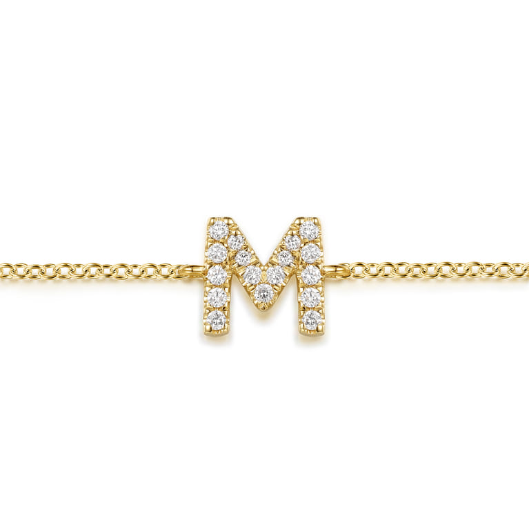 14K Yellow Gold Diamond M Initial Chain Bracelet - 0.09 ct - Shot 2