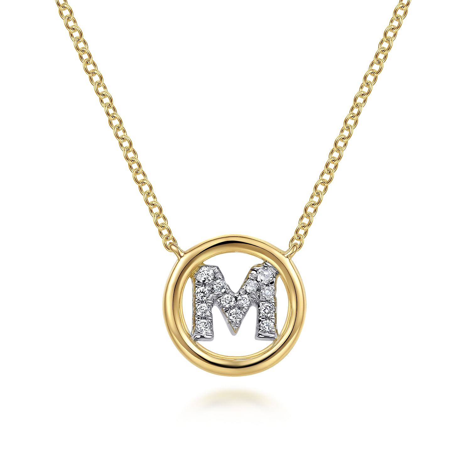 14K Yellow Gold Diamond M Initial Pendant Necklace - 0.05 ct - Shot 1