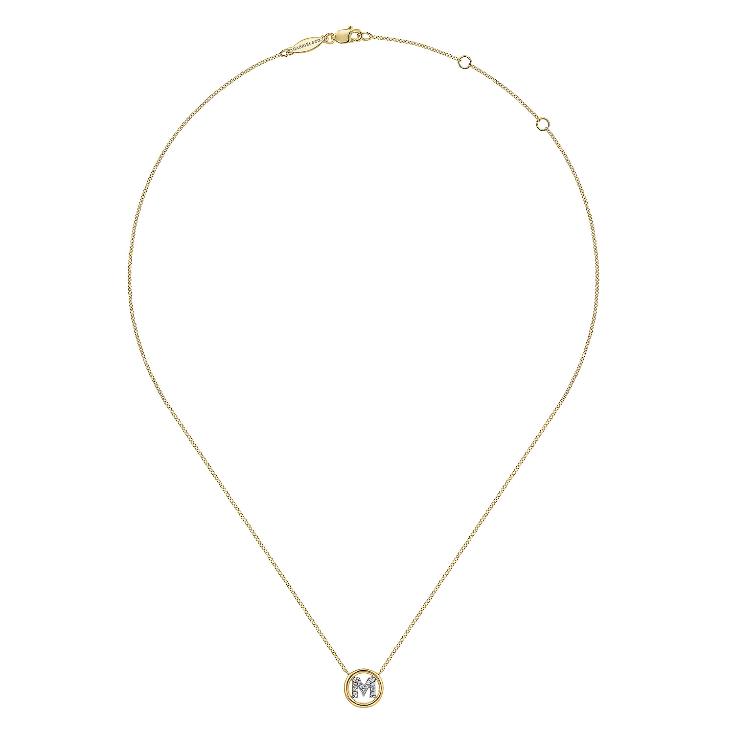 14K Yellow Gold Diamond M Initial Pendant Necklace - 0.05 ct - Shot 2