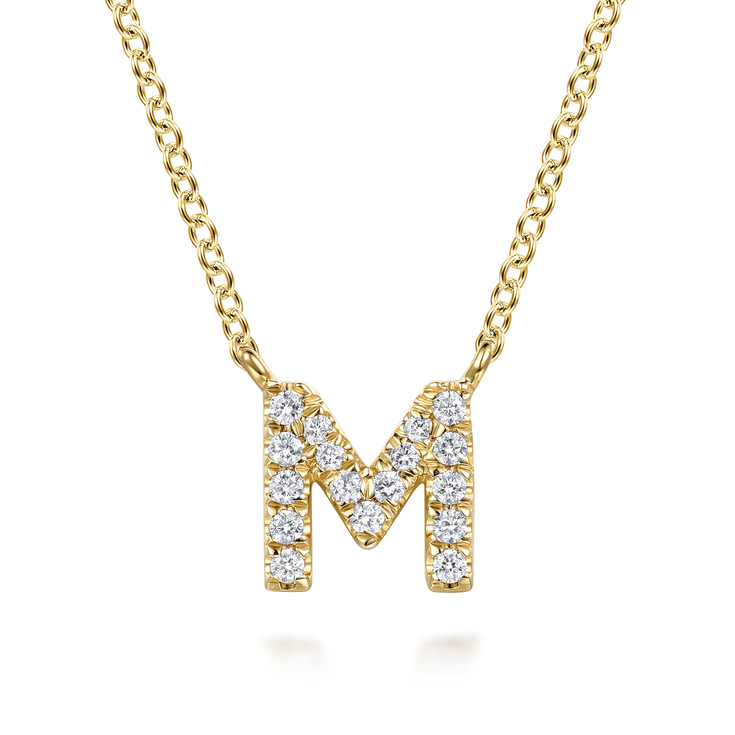 14K Yellow Gold Diamond M Initial Pendant Necklace - 0.09 ct - Shot 1