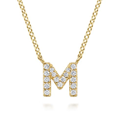 14K Yellow Gold Diamond M Initial Pendant Necklace