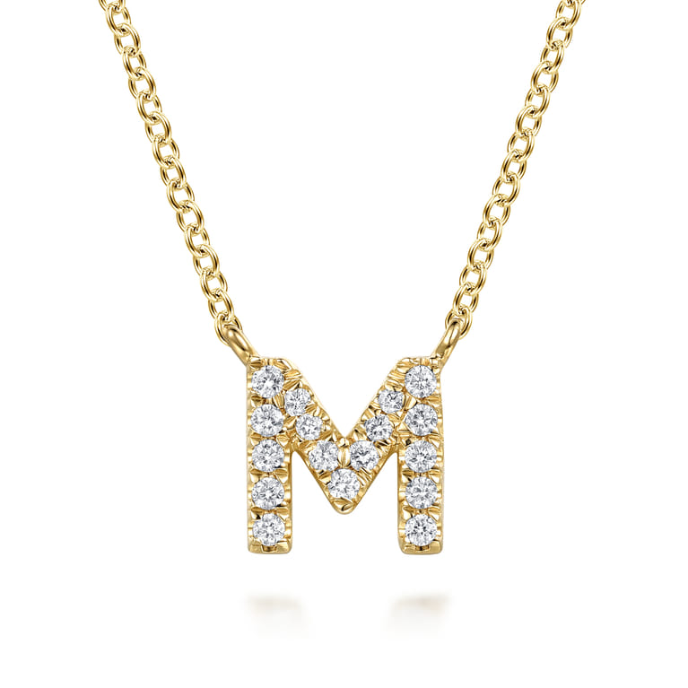 14K Yellow Gold Diamond M Initial Pendant Necklace - 0.09 ct - Shot 1