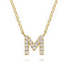 14K Yellow Gold Diamond M Initial Pendant Necklace - 0.09 ct