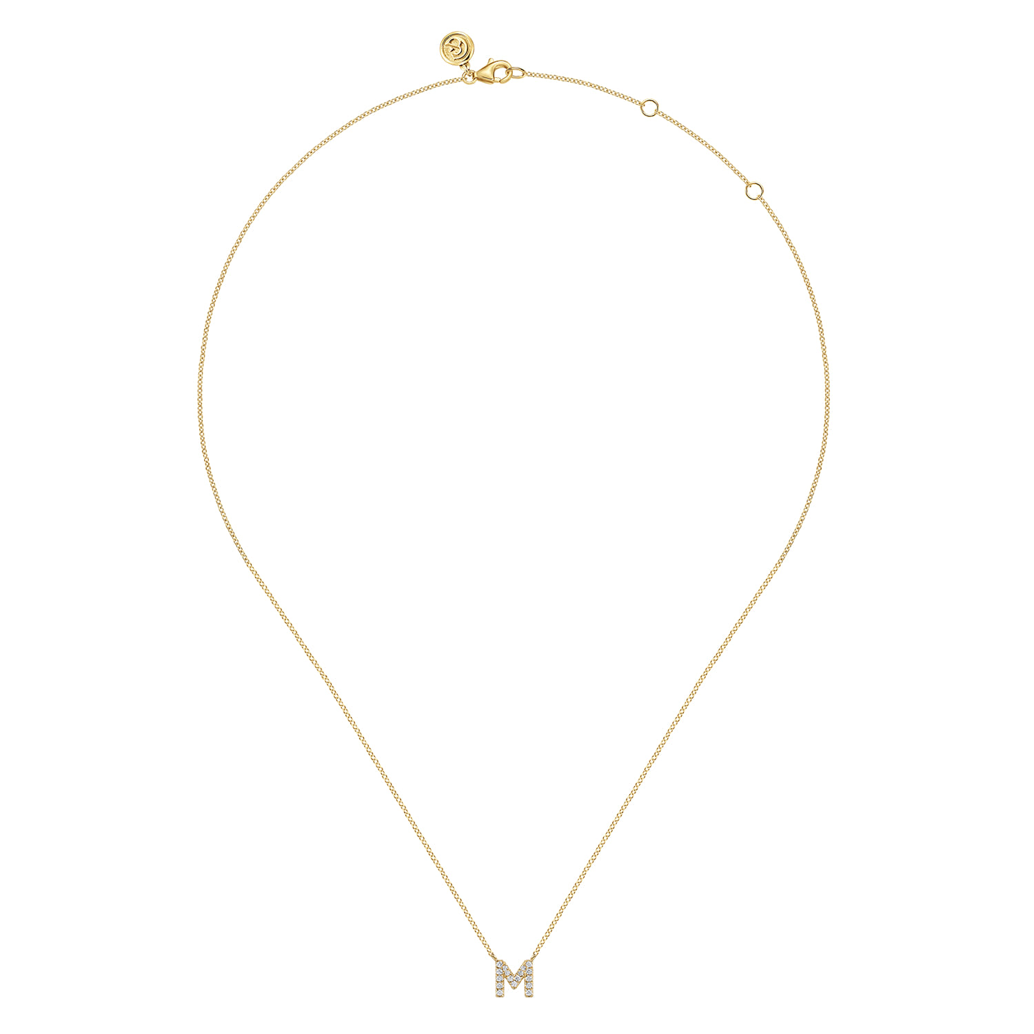14K Yellow Gold Diamond M Initial Pendant Necklace - 0.09 ct - Shot 2
