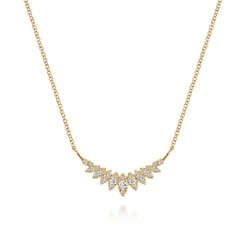 14K Yellow Gold Diamond Marquise Curved Bar Necklace