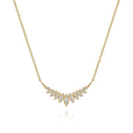 14K Yellow Gold Diamond Marquise Curved Bar Necklace