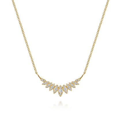 14K Yellow Gold Diamond Marquise Curved Bar Necklace