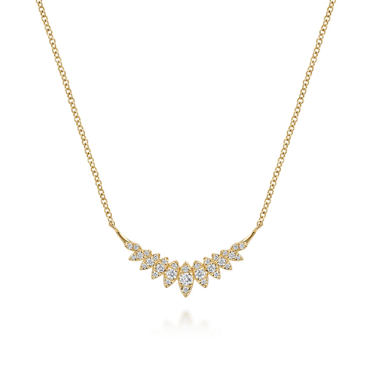 14K Yellow Gold Diamond Marquise Curved Bar Necklace - 0.25 ct - Shot 1