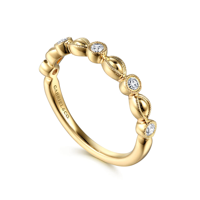 14K Yellow Gold Diamond Marquise Shape Stackable Ring - 0.15 ct - Shot 3