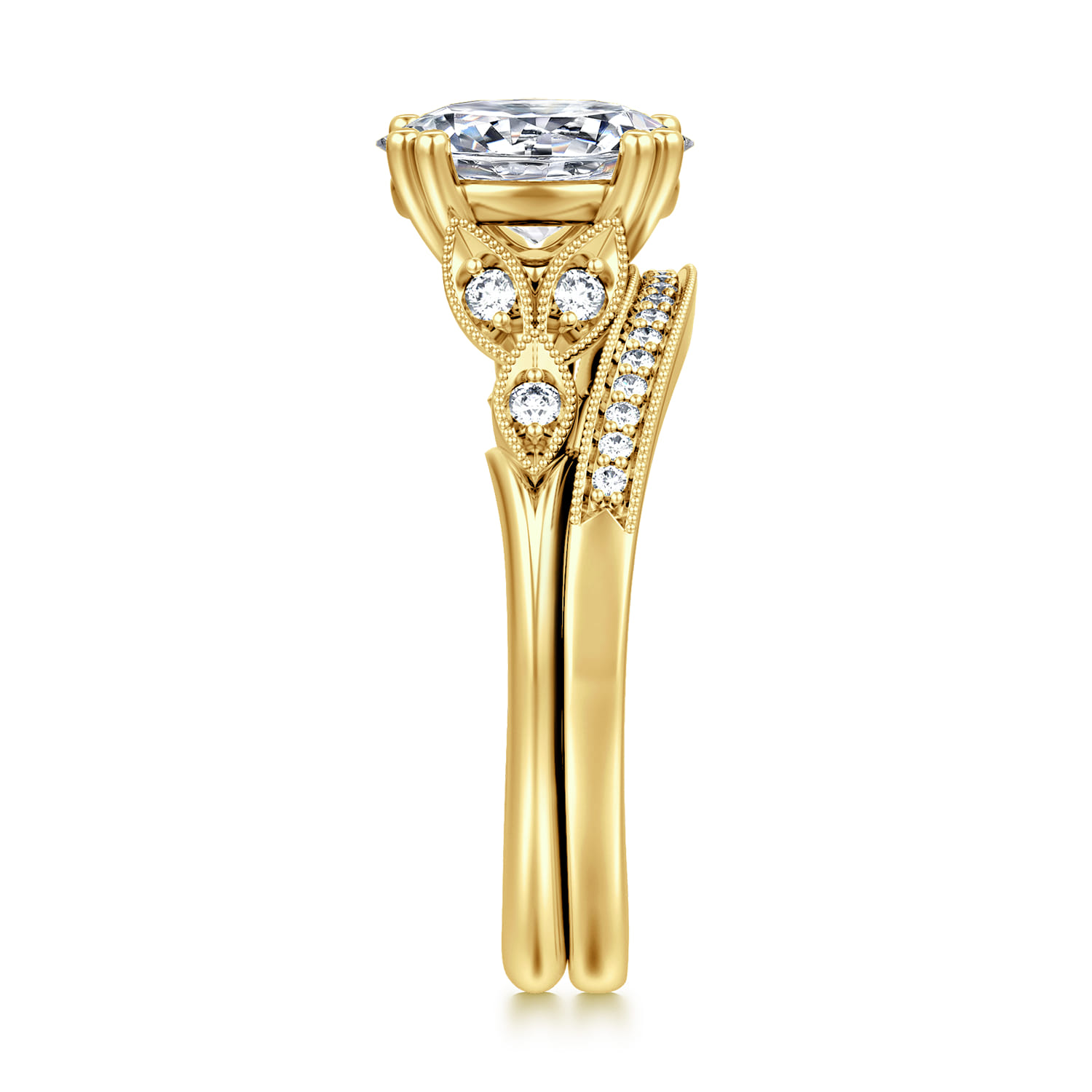 14K Yellow Gold Diamond Matching Wedding Band - 0.08 ct - Shot 5