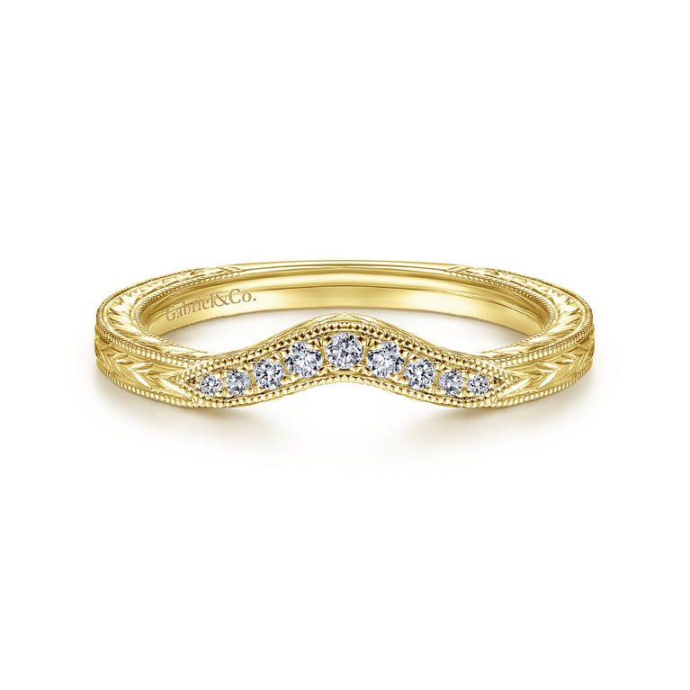 14K Yellow Gold Diamond Matching Wedding Band - 0.08 ct - Shot 1