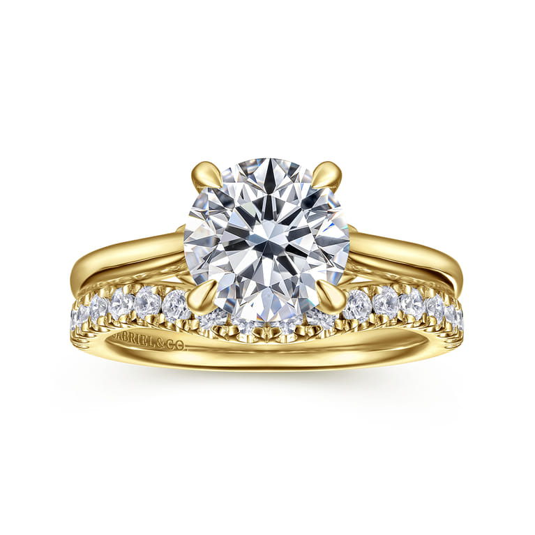 14K Yellow Gold Diamond Matching Wedding Band - 0.45 ct - Shot 4