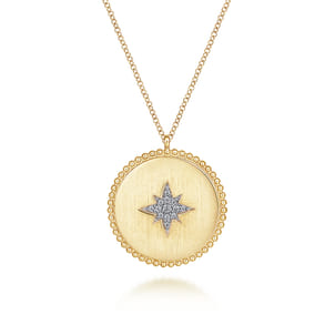 14K Yellow Gold Diamond Medallion Necklace with Diamond Star