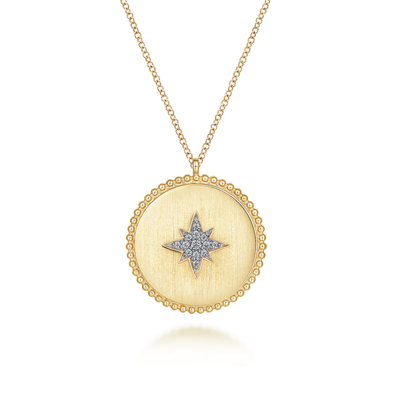 14K Yellow Gold Diamond Medallion Necklace with Diamond Star - 0.09 ct - Shot 1