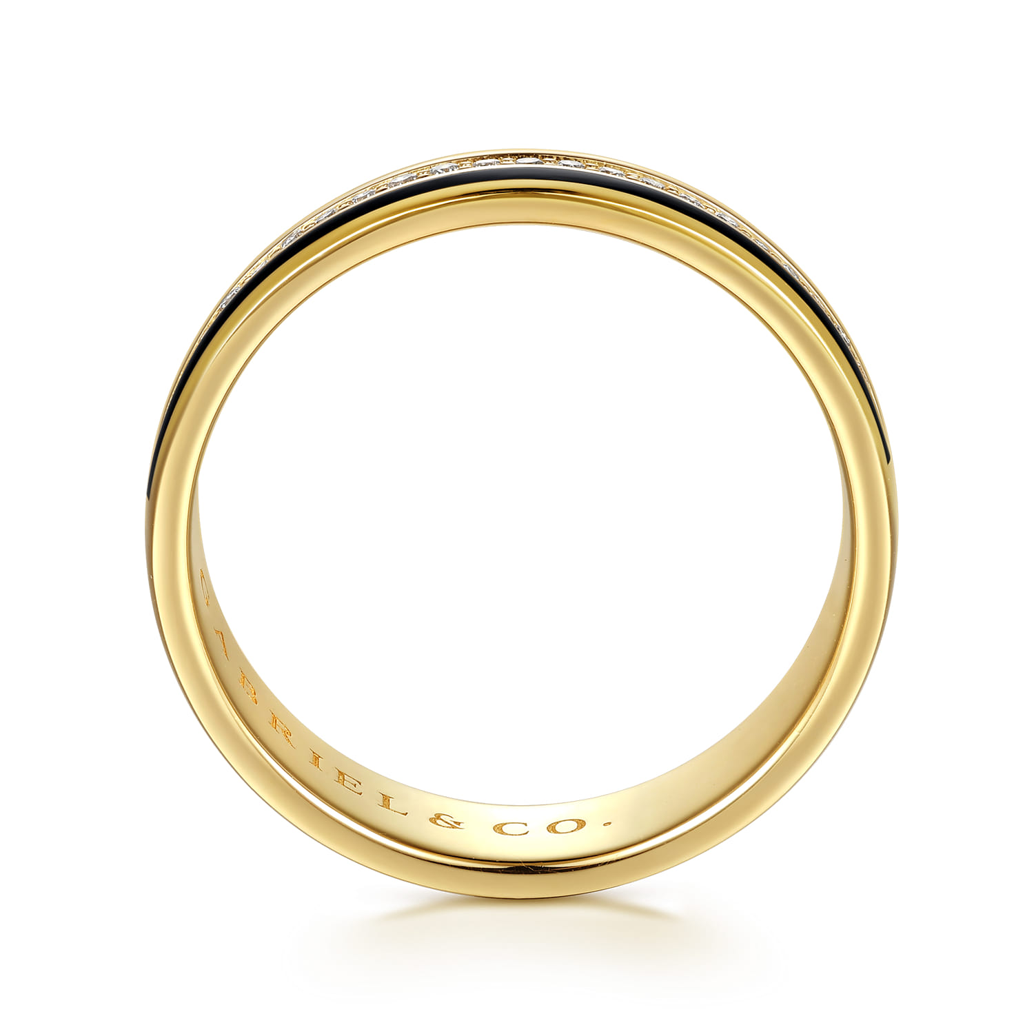 14K Yellow Gold Diamond Men's Ring in High Polish Finish With Black Enamel - 0.14 ct - Shot 2