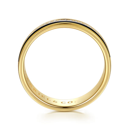14K Yellow Gold Diamond Men's Ring in High Polish Finish With Black Enamel
