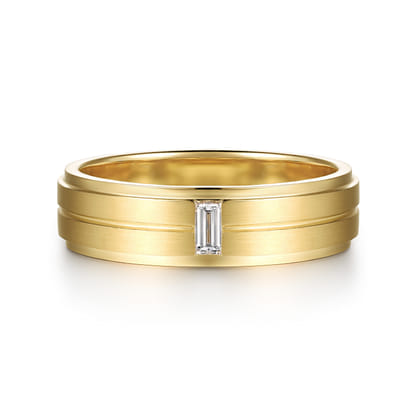 14K Yellow Gold Diamond Men's Ring in High Polish Finish