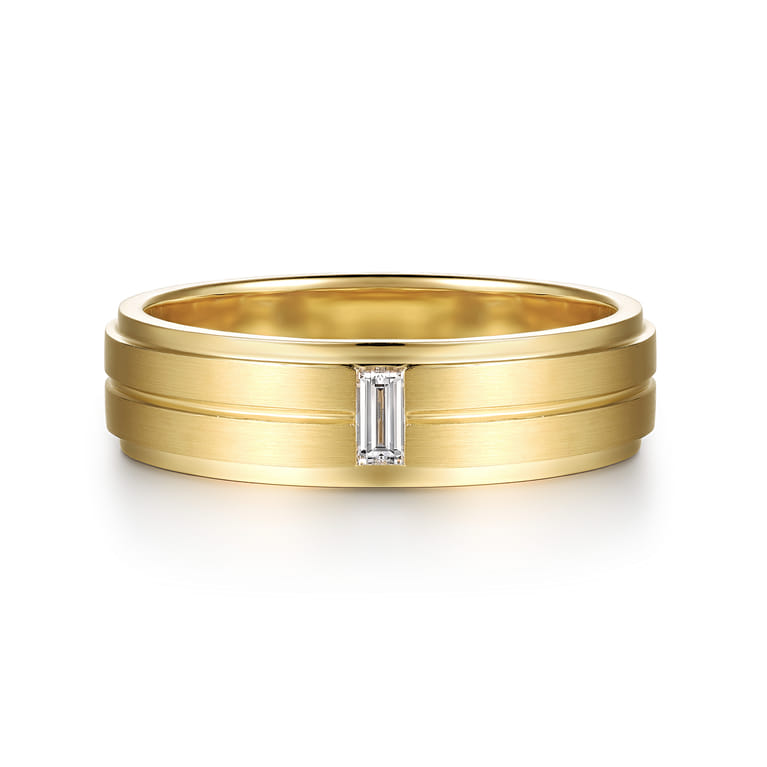 14K Yellow Gold Diamond Men's Ring in High Polish Finish - 0.11 ct - Shot 1