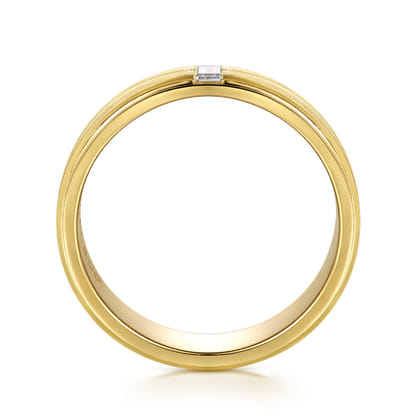 14K Yellow Gold Diamond Men's Ring in High Polish Finish