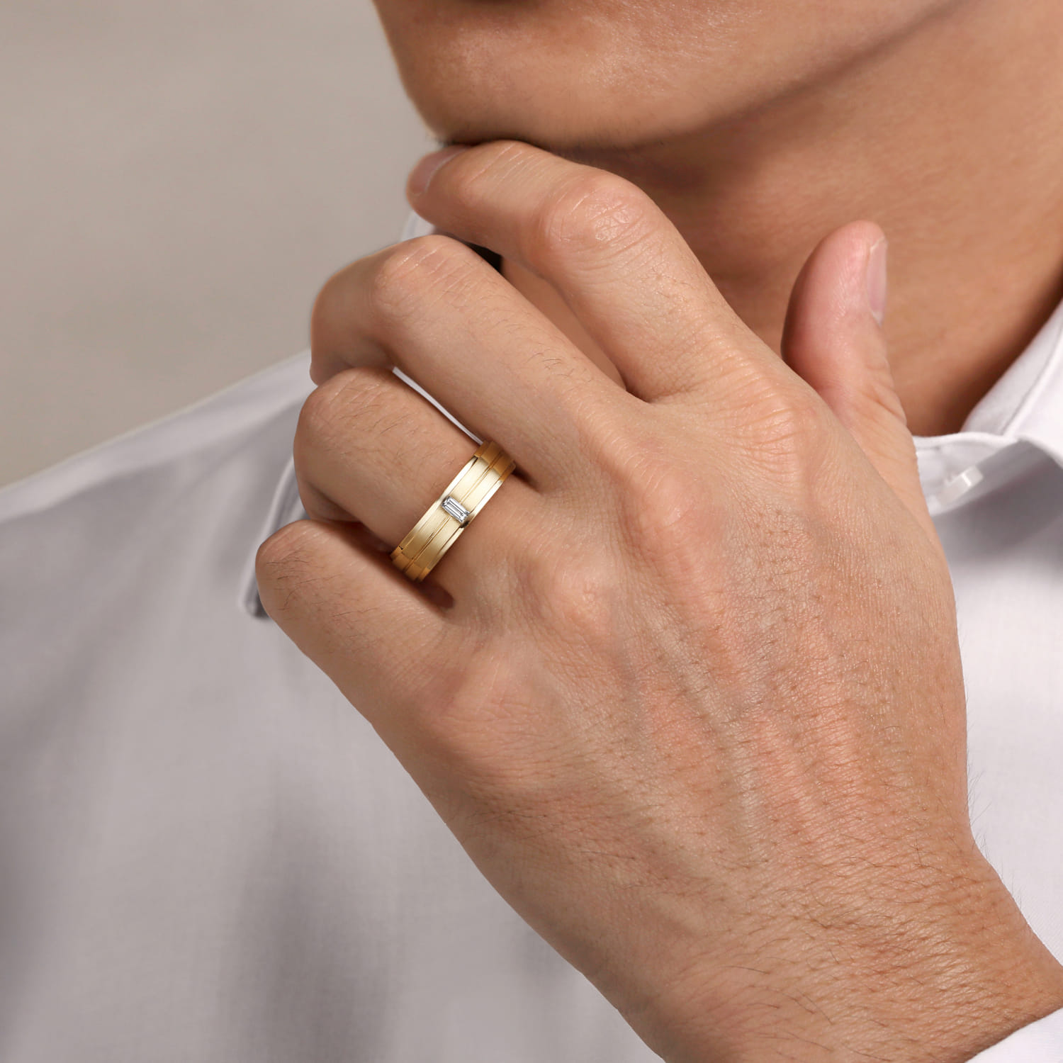 14K Yellow Gold Diamond Men's Ring in High Polish Finish - 0.11 ct - Shot 5