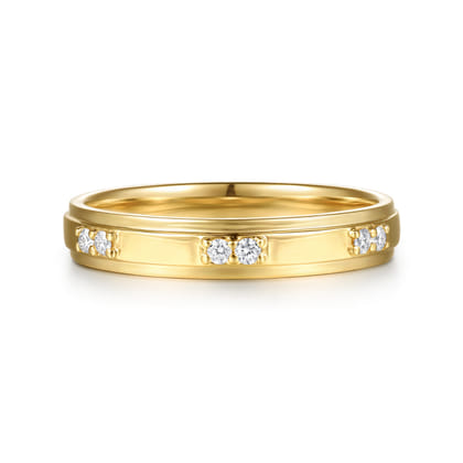 14K Yellow Gold Diamond Men's Ring in High Polish Finish