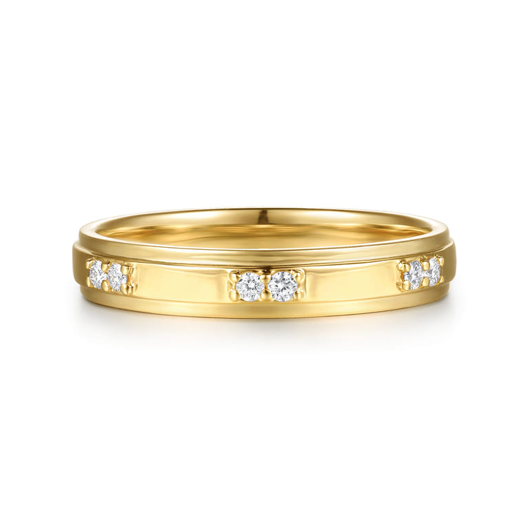 14K Yellow Gold Diamond Men's Ring in High Polish Finish - 0.11 ct - Shot 1