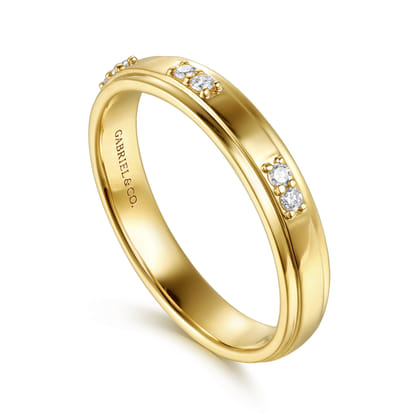14K Yellow Gold Diamond Men's Ring in High Polish Finish