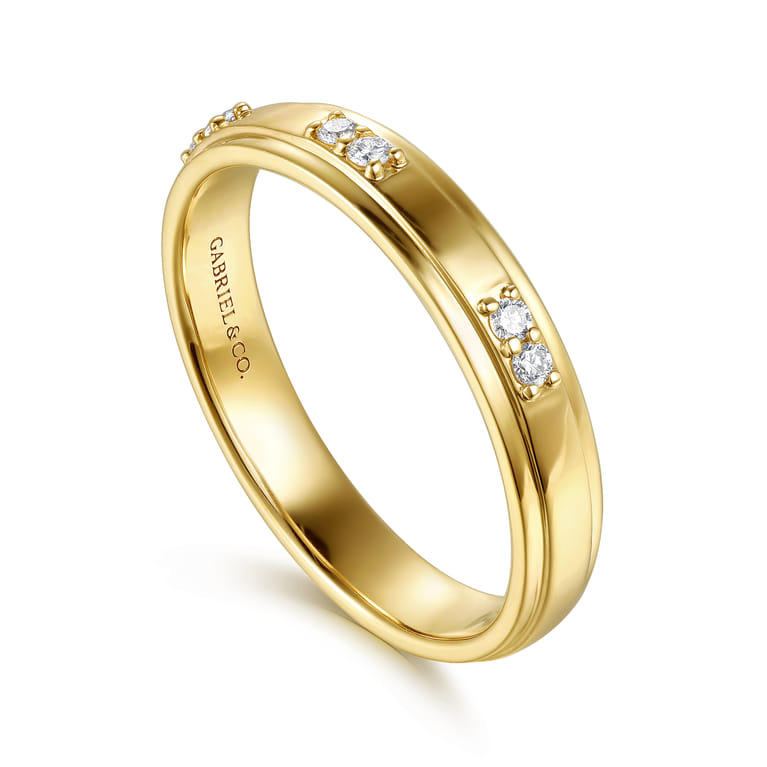 14K Yellow Gold Diamond Men's Ring in High Polish Finish - 0.11 ct - Shot 3