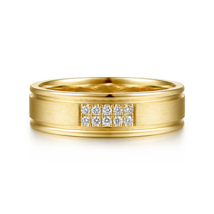 14K Yellow Gold Diamond Men's Ring in Horizontal Brush Finish