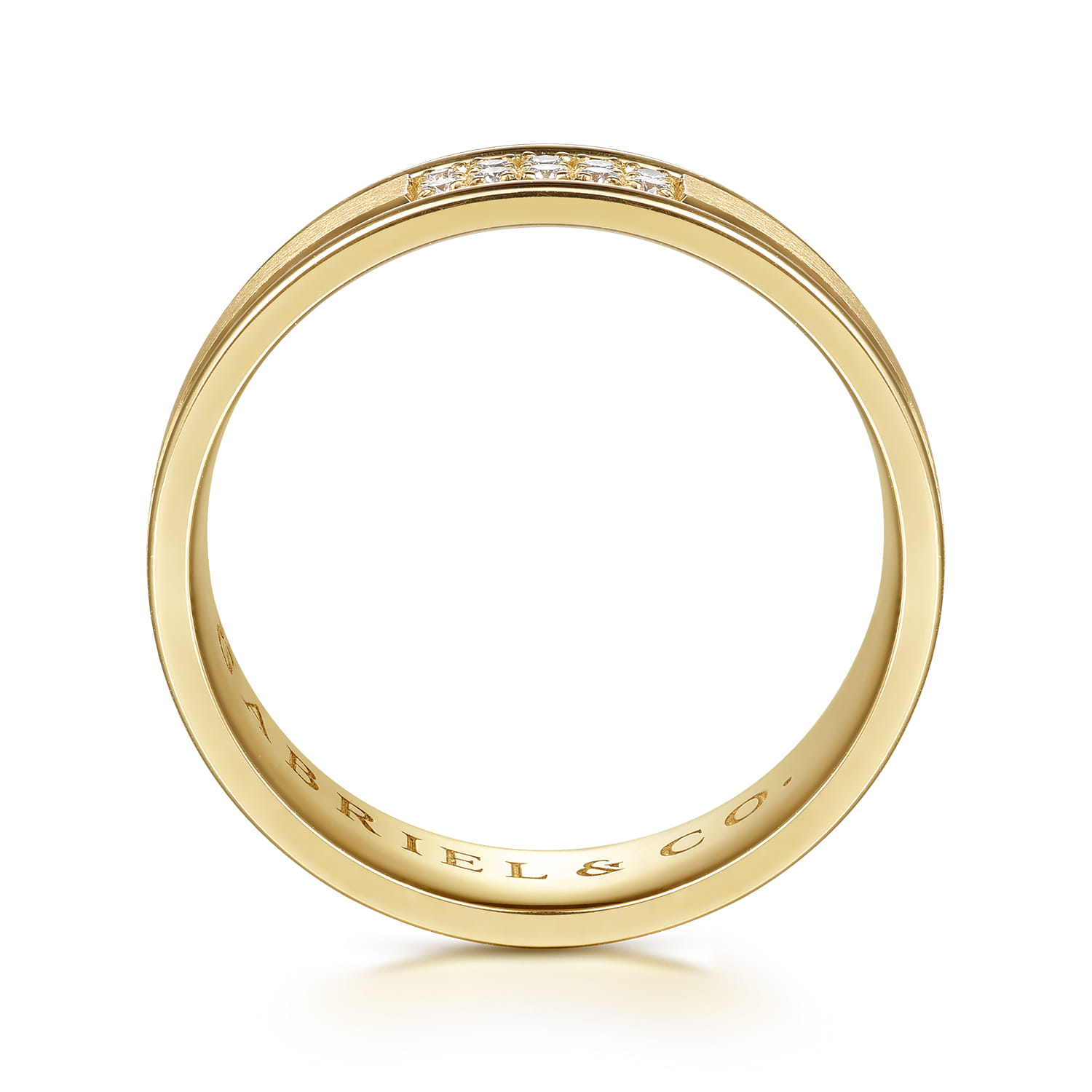 14K Yellow Gold Diamond Men's Ring in Horizontal Brush Finish - 0.1 ct - Shot 2