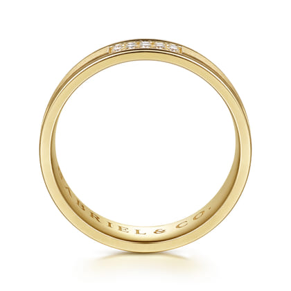 14K Yellow Gold Diamond Men's Ring in Horizontal Brush Finish
