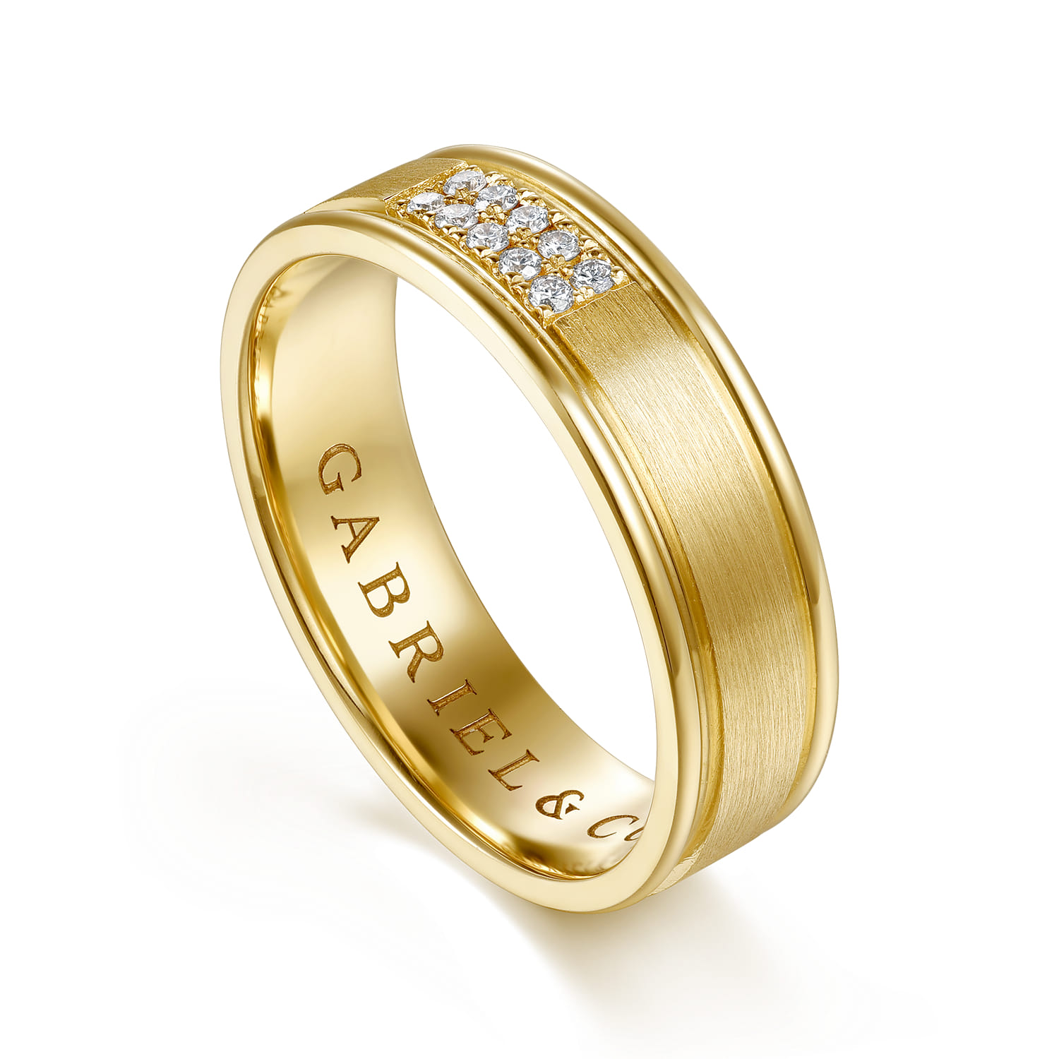 14K Yellow Gold Diamond Men's Ring in Horizontal Brush Finish - 0.1 ct - Shot 3