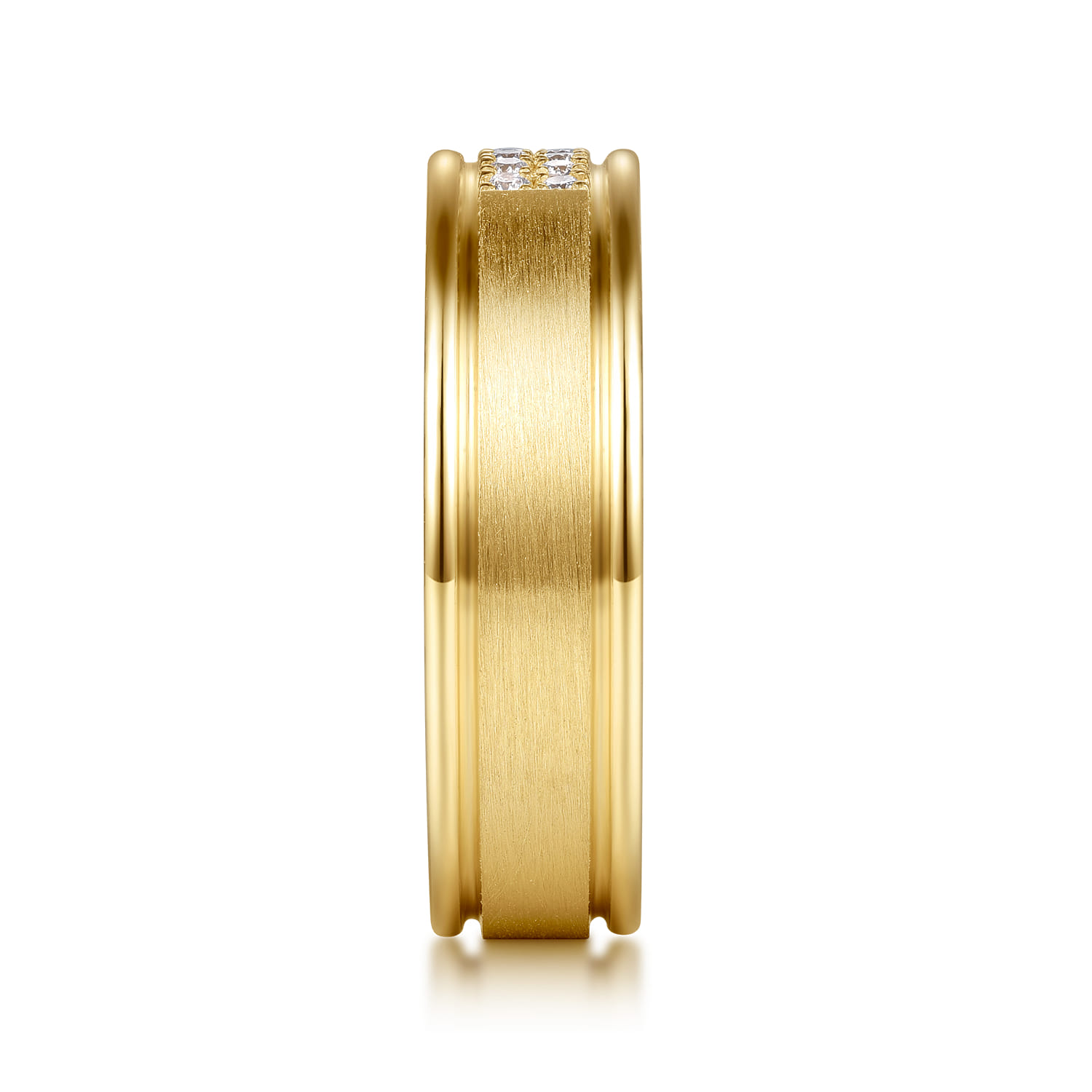 14K Yellow Gold Diamond Men's Ring in Horizontal Brush Finish - 0.1 ct - Shot 4