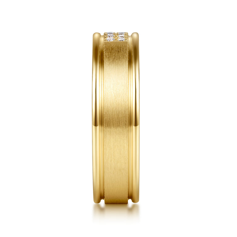 14K Yellow Gold Diamond Men's Ring in Horizontal Brush Finish - 0.1 ct - Shot 4