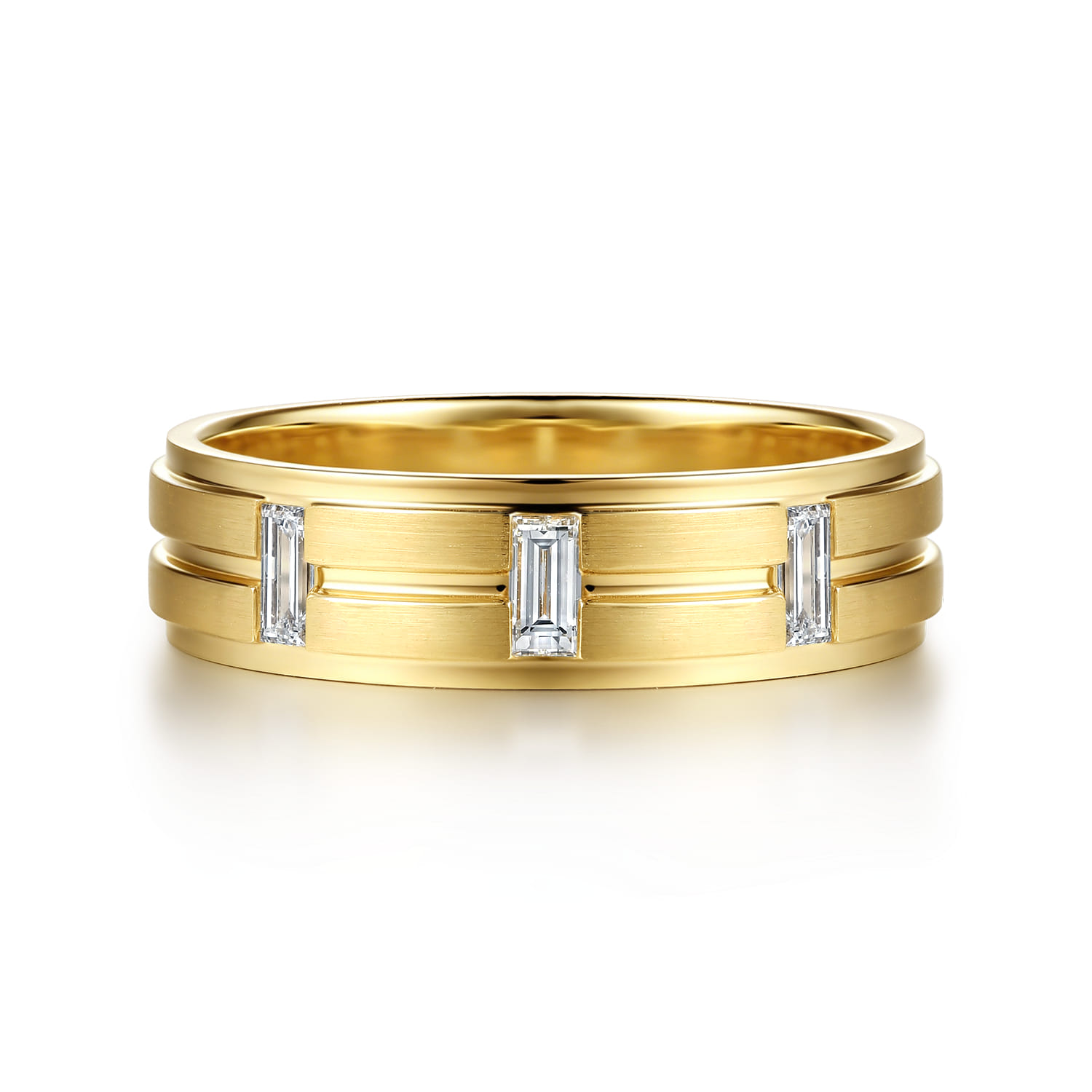 14K Yellow Gold Diamond Men's Ring in Horizontal Brush Finish - 0.3 ct - Shot 1