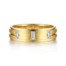 14K Yellow Gold Diamond Men's Ring in Horizontal Brush Finish - 0.3 ct