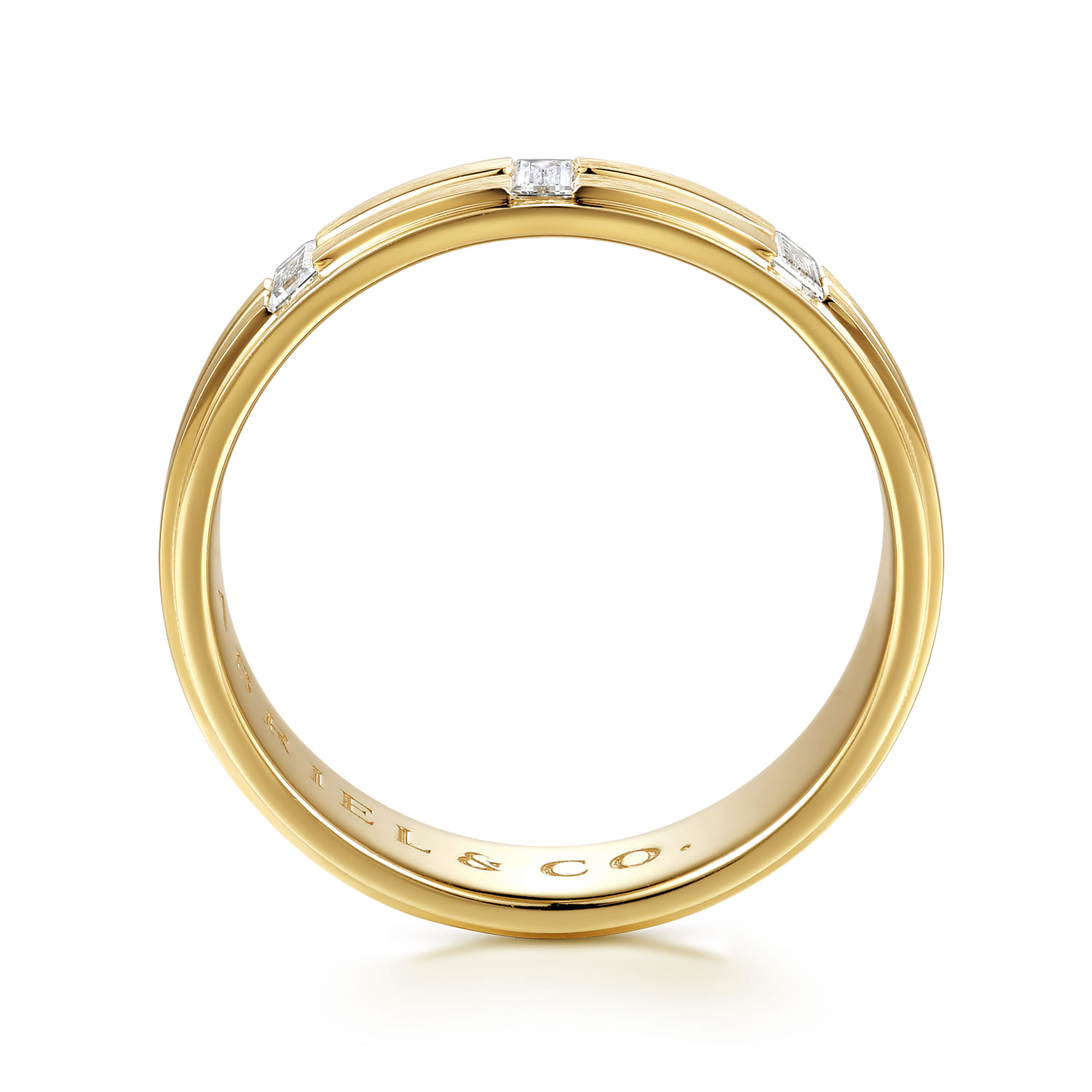 14K Yellow Gold Diamond Men's Ring in Horizontal Brush Finish - 0.3 ct - Shot 2