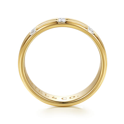 14K Yellow Gold Diamond Men's Ring in Horizontal Brush Finish
